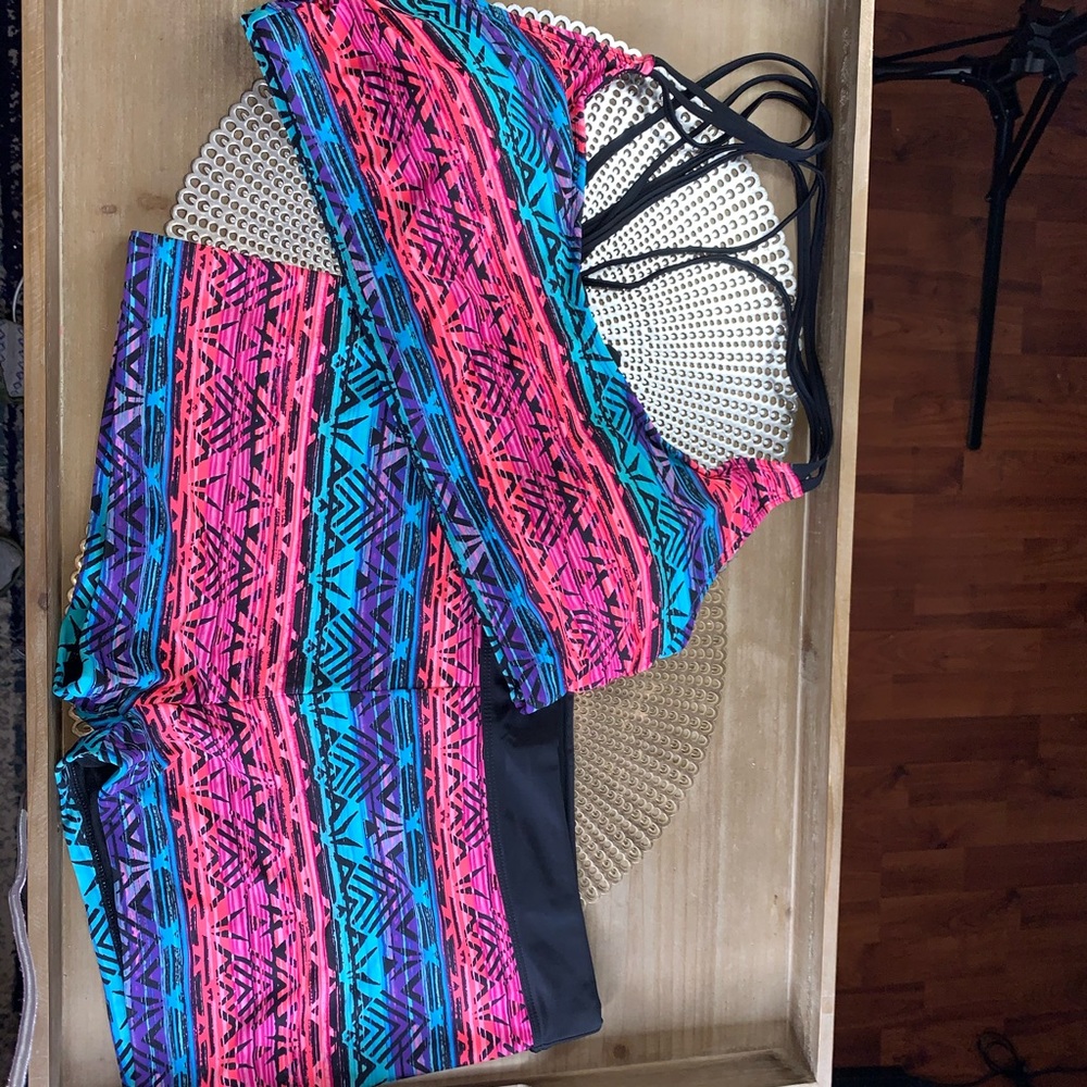 Pink Purple Blue Tribal 2 Piece Short Set • XXL